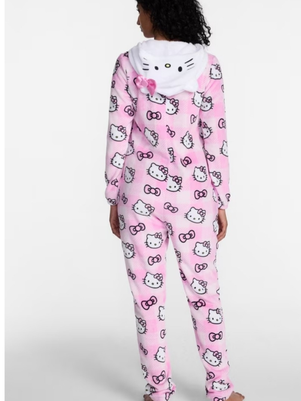 NEW! Hello Kitty Pink Hooded Fleece One-Piece Pajama Sz Large NWT - Picture 5 of 7